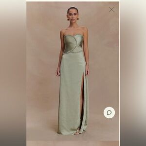 Meshki Strapless Satin Dress in Sage